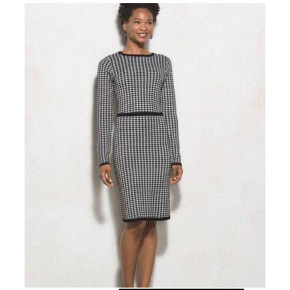 MiXT by Heidi Weisel Cotton/Rayon Houndstooth Sweater Dress Size L LS Career A22 - Picture 1 of 8